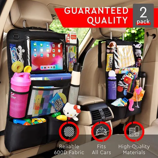 Alt view image 2 of 7 - Backseat Car Organizer, Kick Mats Back Seat Protector with Touch Screen Tablet Holder, Back Seat Organizer for Kids, Travel Accessories with 9 Storage Pockets 2 Pack, Black