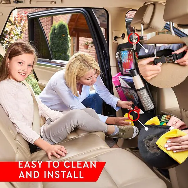 Alt view image 5 of 7 - Backseat Car Organizer, Kick Mats Back Seat Protector with Touch Screen Tablet Holder, Back Seat Organizer for Kids, Travel Accessories with 9 Storage Pockets 2 Pack, Black