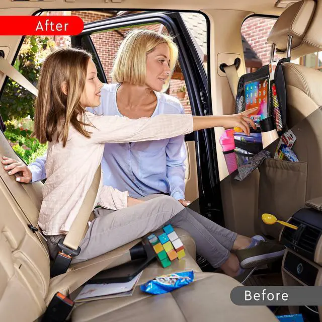 Alt view image 3 of 7 - Backseat Car Organizer, Kick Mats Back Seat Protector with Touch Screen Tablet Holder, Back Seat Organizer for Kids, Travel Accessories with 9 Storage Pockets 2 Pack, Black