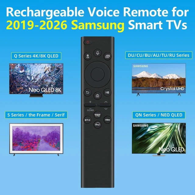 Alt view image 4 of 7 - Rechargeable TV Remote for Samsung Smart TVs, Replacement for All 2019-2026 Samsung TV Remote Control with Voice Control. USB-C Fast Charging. Solar Charging