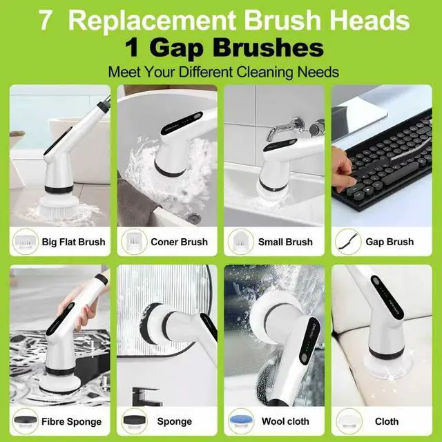 Alt view image 3 of 7 - Electric Spin Scrubber, 10-in-1 Shower Scrubber & Retractable Long Handle, 44 lbs High-Torque & Variable Speed Shower Cleaning Brush for Bathroom,Toilet, Bathtub, Kitchen, Tile Floors