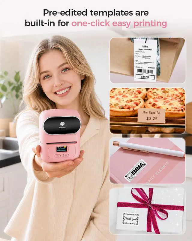 Alt view image 2 of 7 - M110 Label Printer, Portable Thermal Sticker Printer with Display 2 Inch Pink Bluetooth Label Maker Easy to Use for Small Business, Home, School, Office, APP with 6000+ Templates