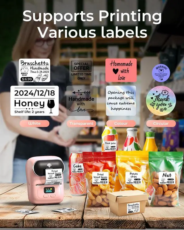 Alt view image 3 of 7 - M110 Label Printer, Portable Thermal Sticker Printer with Display 2 Inch Pink Bluetooth Label Maker Easy to Use for Small Business, Home, School, Office, APP with 6000+ Templates