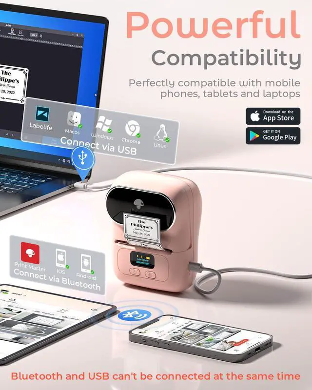 Alt view image 5 of 7 - M110 Label Printer, Portable Thermal Sticker Printer with Display 2 Inch Pink Bluetooth Label Maker Easy to Use for Small Business, Home, School, Office, APP with 6000+ Templates