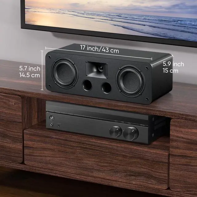 Alt view image 2 of 6 - Center Channel Speaker Dual 4-inch Woofers and Silk Tweeter | Crystal-clear Dialogue for Home Theater. 8,Passive Speakers, Wall Mount,Single