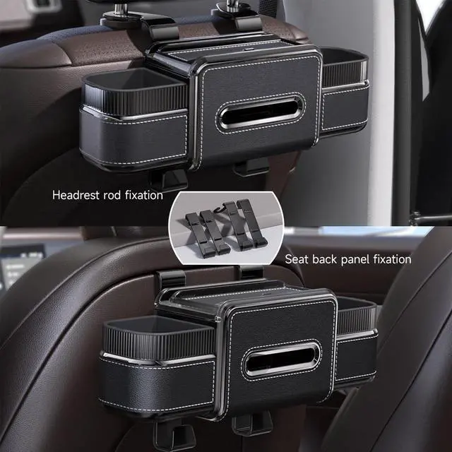 Alt view image 7 of 7 - Multifunctional Car Seat Back Organizer Box with Drink Cup Holder, Makeup Mirror, Tissue Box& Hooks for Car Seat Back, New Upgrade Car Headrest Backseat Organizer Suitability for Wife, Girlfriend