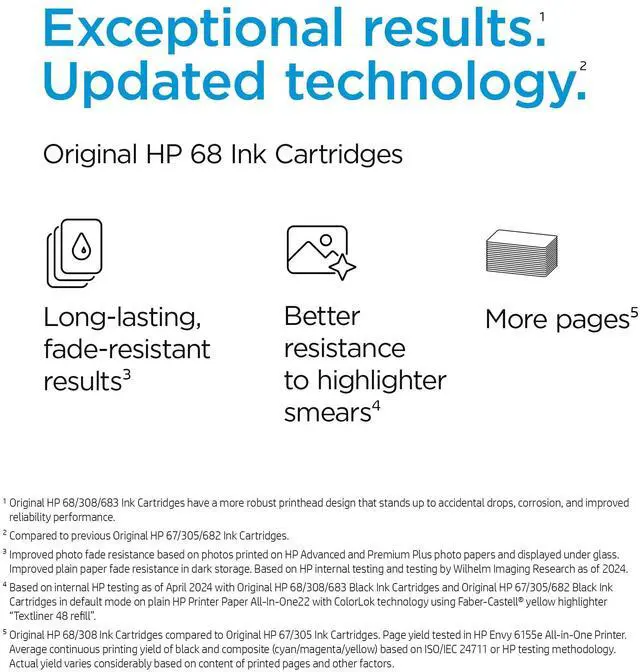 Alt view image 5 of 7 - 68 Black/Tri-Color Ink Cartridges, Works Envy 6100e,6500e Series, Eligible for Instant Ink, 6L6S2TN, Packaging May Vary,2 Count (Pack of 2)