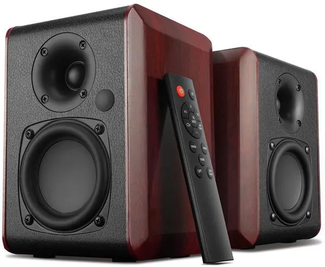 Main image of Powered Bluetooth Bookshelf Speakers with 3.75" Woofer, 30W x 2 | Record Player Speakers with TV-ARC/Optical/Auxiliary Inputs, Turntable Speakers with Subwoofer Line Out for Home Audio