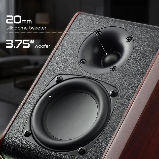 Alt view image 3 of 6 - Powered Bluetooth Bookshelf Speakers with 3.75" Woofer, 30W x 2 | Record Player Speakers with TV-ARC/Optical/Auxiliary Inputs, Turntable Speakers with Subwoofer Line Out for Home Audio