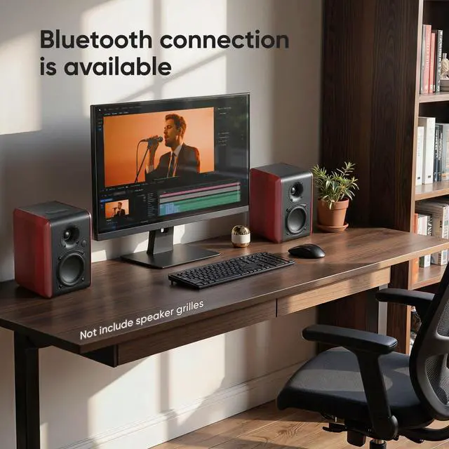 Alt view image 5 of 6 - Powered Bluetooth Bookshelf Speakers with 3.75" Woofer, 30W x 2 | Record Player Speakers with TV-ARC/Optical/Auxiliary Inputs, Turntable Speakers with Subwoofer Line Out for Home Audio