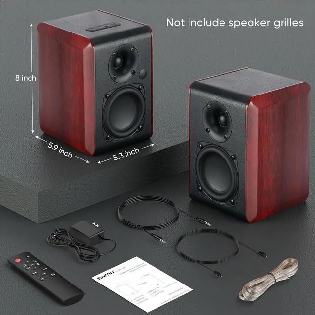 Alt view image 6 of 6 - Powered Bluetooth Bookshelf Speakers with 3.75" Woofer, 30W x 2 | Record Player Speakers with TV-ARC/Optical/Auxiliary Inputs, Turntable Speakers with Subwoofer Line Out for Home Audio