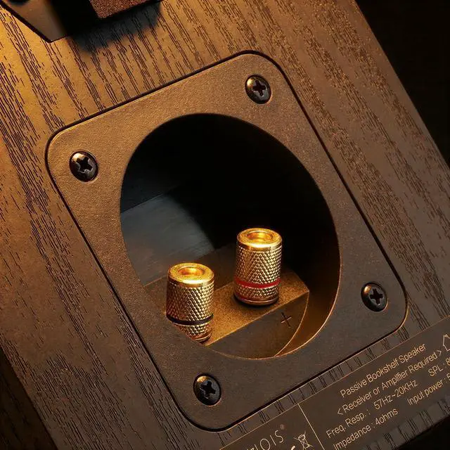 Alt view image 5 of 7 - Passive Bookshelf Speakers, Home Stereo Speakers for Record Player | Silk-Dome Horn Tweeter, 4 inch Woofer, Gold-plated Terminals, Speaker Wires not Included, Dual Bass Reflex Ports, 4