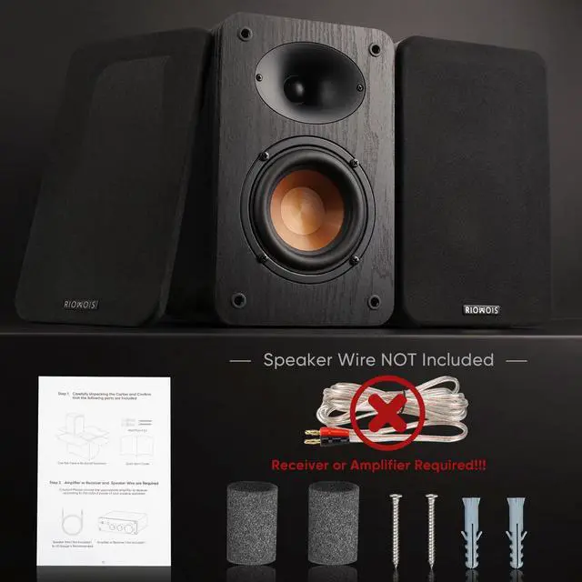 Alt view image 7 of 7 - Passive Bookshelf Speakers, Home Stereo Speakers for Record Player | Silk-Dome Horn Tweeter, 4 inch Woofer, Gold-plated Terminals, Speaker Wires not Included, Dual Bass Reflex Ports, 4