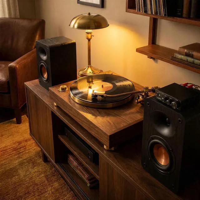Alt view image 2 of 7 - Passive Bookshelf Speakers, Home Stereo Speakers for Record Player | Silk-Dome Horn Tweeter, 4 inch Woofer, Gold-plated Terminals, Speaker Wires not Included, Dual Bass Reflex Ports, 4
