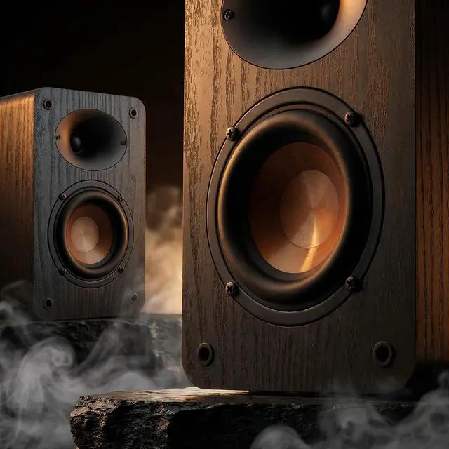 Alt view image 3 of 7 - Passive Bookshelf Speakers, Home Stereo Speakers for Record Player | Silk-Dome Horn Tweeter, 4 inch Woofer, Gold-plated Terminals, Speaker Wires not Included, Dual Bass Reflex Ports, 4