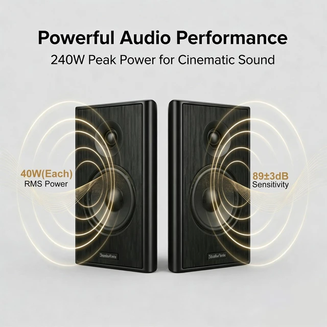 Alt view image 3 of 7 - Ultra Slim 5.25 Inch 240W Wall Mount Speakers, 8 Ohm Passive Home Theater Indoor Speakers for Bedroom, Kitchen, Living Room,Black(Pair)