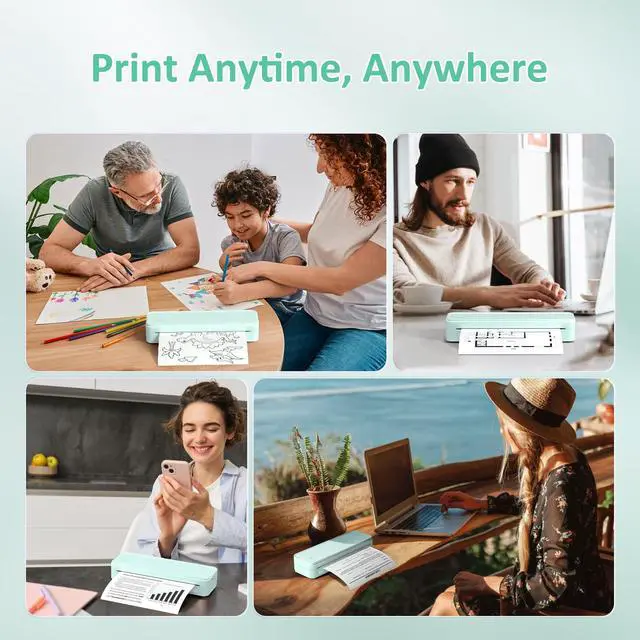 Alt view image 6 of 7 - Inkless Portable Printer for Travel, Wireless Thermal Printer Supports 8.5 x 11 Inch Thermal Paper, Bluetooth Machine Includes Carry Case and 3 Rolls of Paper Kit, Green