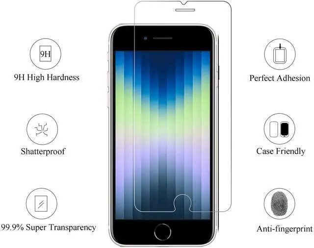 Alt view image 2 of 6 - Screen Protector for iPhone SE 2020/2022 2Pack 0.33mm 4.7 Inch Tempered Glass Case Friendly iPhone SE 2nd/3rd Generation