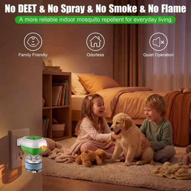Alt view image 3 of 7 - 2Pack Mosquito Repellers, Electronic Mosquito Repellent Plug in Indoor Use, No Candles or Flames, DEET-Free, for Home, Hotel, Office, Kitchen, Easy to Use (1Pc Device & 1Pc Repellent Refill)