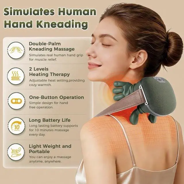 Alt view image 2 of 7 - Neck Massager with Heat - Deep Tissue Shiatsu Electric Neck and Shoulder Massager with Fingers, 4D Kneading Design for Pain Relief, Cordless Masajeador De Espalda Y Cuello, Portable for Travel