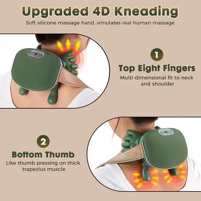 Alt view image 3 of 7 - Neck Massager with Heat - Deep Tissue Shiatsu Electric Neck and Shoulder Massager with Fingers, 4D Kneading Design for Pain Relief, Cordless Masajeador De Espalda Y Cuello, Portable for Travel