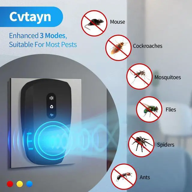 Alt view image 2 of 7 - 2026 Upgraded Ultrasonic Pest Repellent Indoor Insect Repeller, Pest Control, Repellent Roach, Mouse, Mosquito, Mice, Spider, Bugs, Ant, Rodent Repellent Ultrasonic Plug in, 3 Mode Switching, 6 Packs