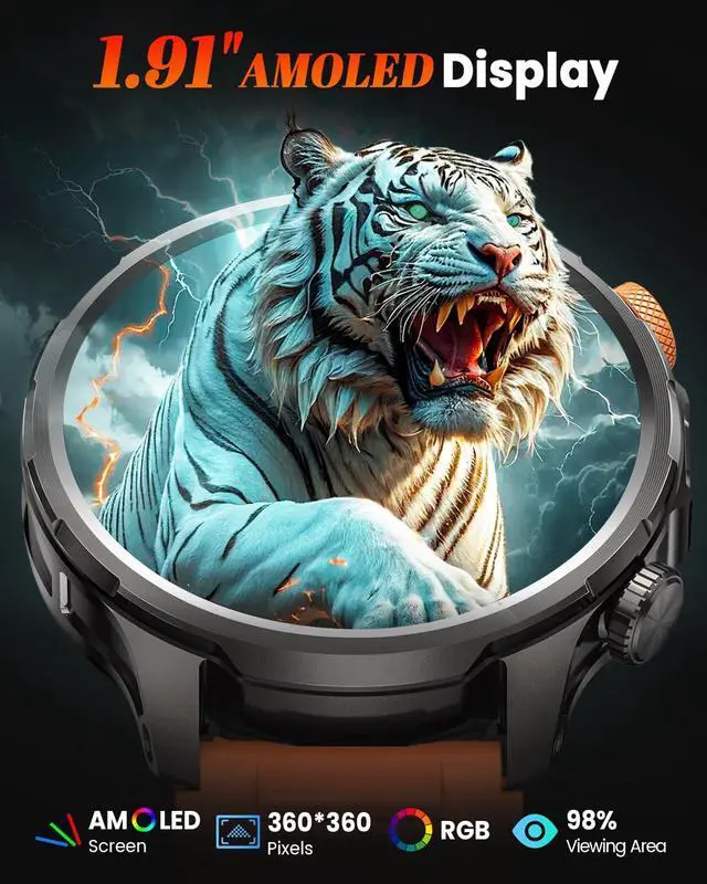 Alt view image 6 of 7 - Military Smart Watches for Men 1000mAh Fitness Tracker Android IOS 2Bands | 1.91" Men's Smart Watch Answer/Make Calls, 5 ATM /Flashlight/110+ Sport Modes/Heart Rate/SpO2/Sleep Monitor Military Watch
