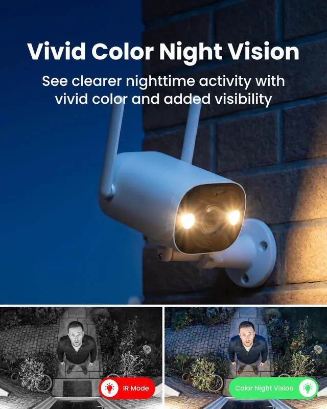 Alt view image 3 of 7 - 3MP Outdoor Security Camera, 2.4GHz WiFi 6 Smart Bullet Camera with Color Night Vision, AI Human/Vehicle/Sound Detection, Two-Way Talk, Spotlight, IP67, ONVIF, Cloud & microSD Storage up to 256GB