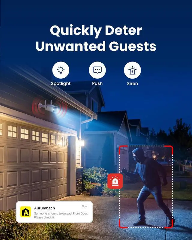 Alt view image 4 of 7 - 3MP Outdoor Security Camera, 2.4GHz WiFi 6 Smart Bullet Camera with Color Night Vision, AI Human/Vehicle/Sound Detection, Two-Way Talk, Spotlight, IP67, ONVIF, Cloud & microSD Storage up to 256GB