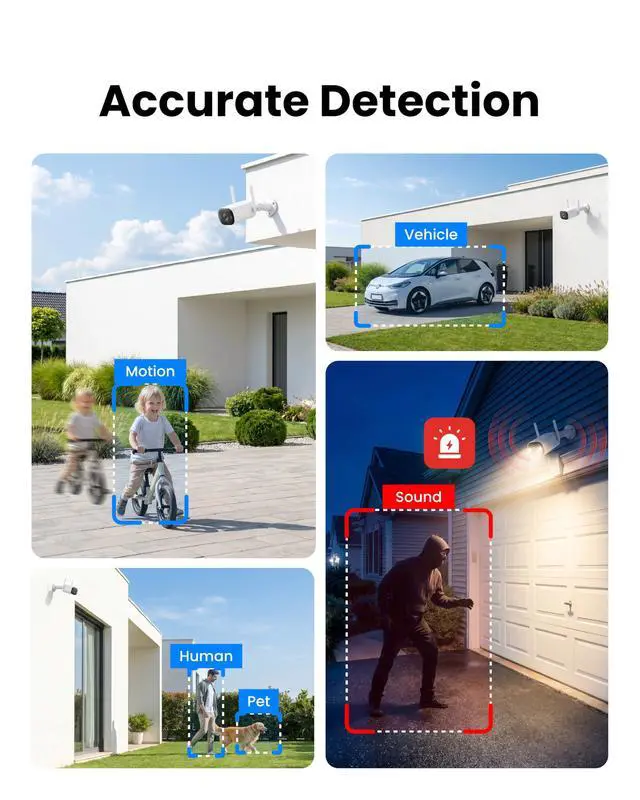 Alt view image 5 of 7 - 3MP Outdoor Security Camera, 2.4GHz WiFi 6 Smart Bullet Camera with Color Night Vision, AI Human/Vehicle/Sound Detection, Two-Way Talk, Spotlight, IP67, ONVIF, Cloud & microSD Storage up to 256GB