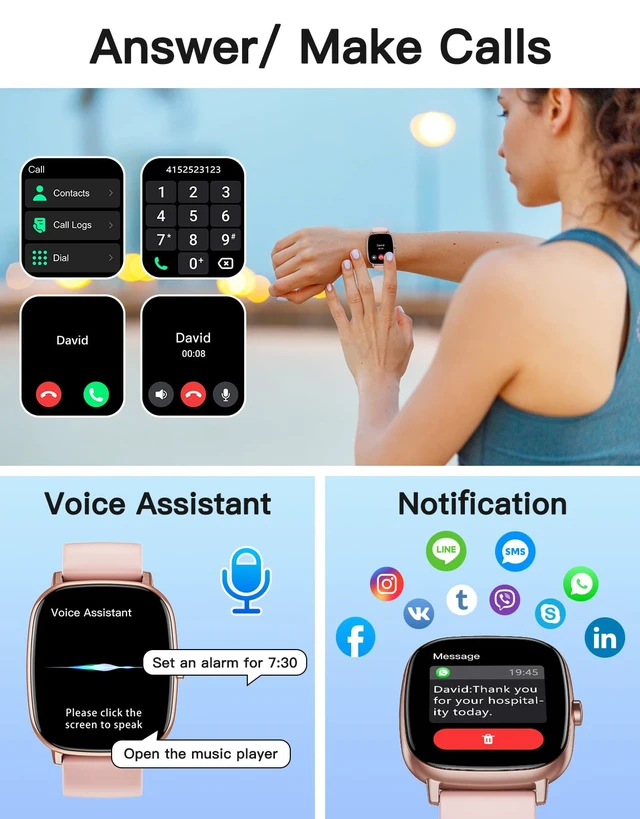 Alt view image 3 of 7 - Smart Watch for Women with GPS Built-in Answer/Make Call Pink 1.95" HD, for iPhone/Android Phones, Fitness Tracker Heart Rate/Sleep Monitor, Step/Calories Counter 100+ Sport, Waterproof