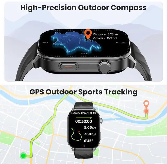 Alt view image 2 of 7 - Smart Watch for Men Women with Built-in GPS, Answer/Make Calls, 2.01" Smartwatch for iPhone/Android Phones, Fitness Watch with 110+ Sports Modes Heart Rate/Sleep Monitor, 1 ATM Waterproof (Black)