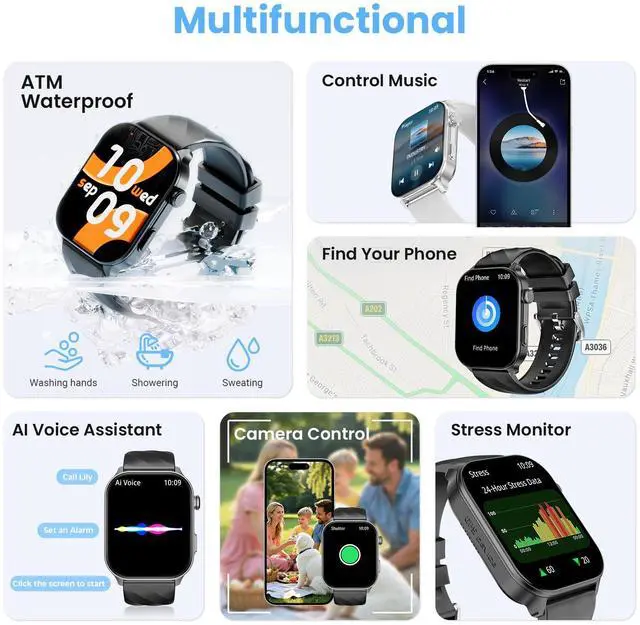 Alt view image 3 of 7 - Smart Watch for Men Women with Built-in GPS, Answer/Make Calls, 2.01" Smartwatch for iPhone/Android Phones, Fitness Watch with 110+ Sports Modes Heart Rate/Sleep Monitor, 1 ATM Waterproof (Black)