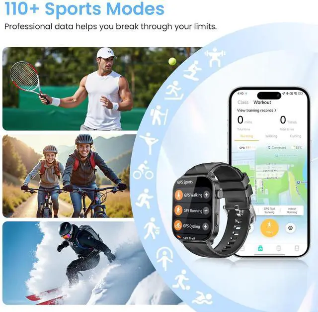Alt view image 7 of 7 - Smart Watch for Men Women with Built-in GPS, Answer/Make Calls, 2.01" Smartwatch for iPhone/Android Phones, Fitness Watch with 110+ Sports Modes Heart Rate/Sleep Monitor, 1 ATM Waterproof (Black)