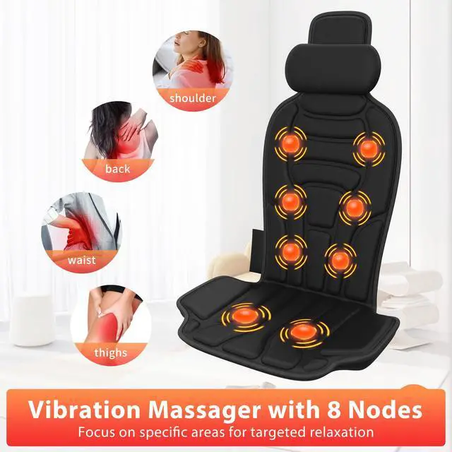 Alt view image 2 of 6 - Back Massager with HeatVibration Massage Chair Pad with 5 Massage Modes & Adjustable Heat Levels, Memory Foam Back Massager Cushion for Office Chair, or Home UseMidnight