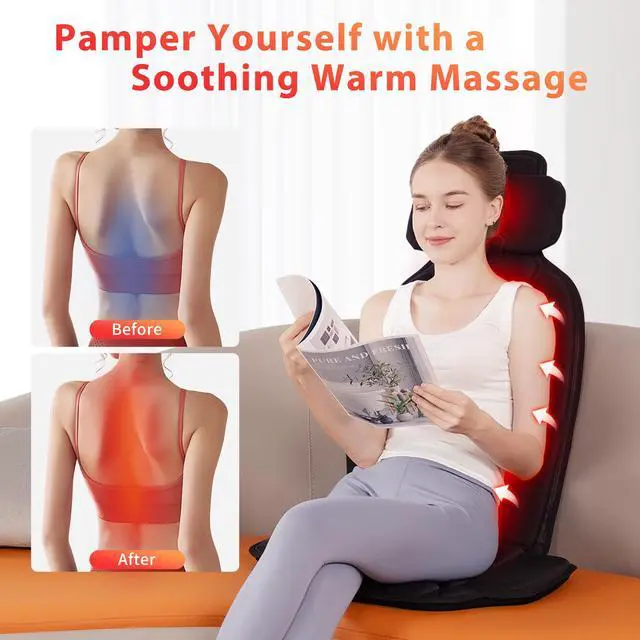 Alt view image 3 of 6 - Back Massager with HeatVibration Massage Chair Pad with 5 Massage Modes & Adjustable Heat Levels, Memory Foam Back Massager Cushion for Office Chair, or Home UseMidnight