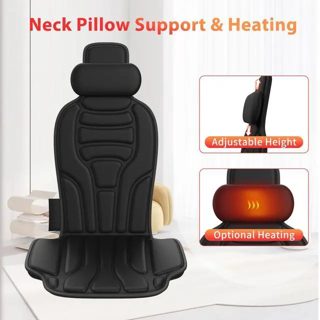 Alt view image 4 of 6 - Back Massager with HeatVibration Massage Chair Pad with 5 Massage Modes & Adjustable Heat Levels, Memory Foam Back Massager Cushion for Office Chair, or Home UseMidnight