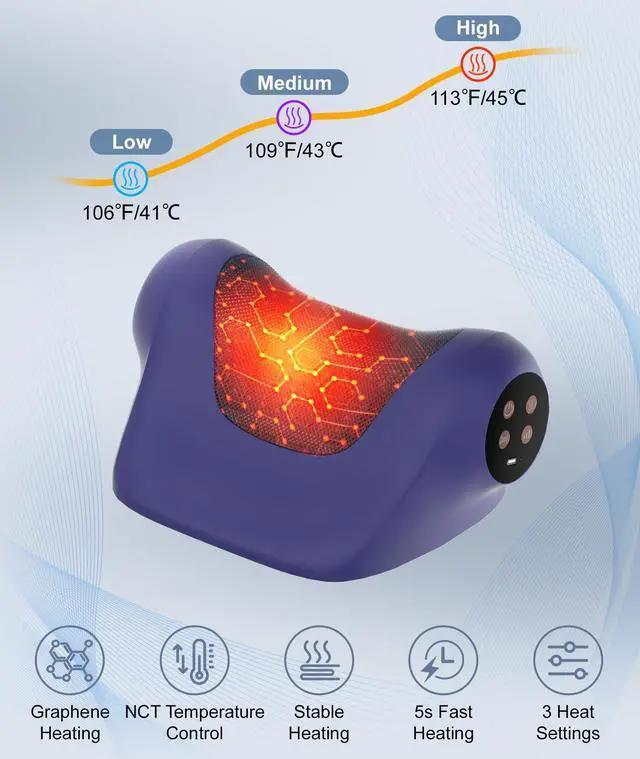 Alt view image 3 of 7 - Neck Massager with Heat, Red Light & Vibration Adjustable, Heated Neck Stretcher with 3 Modes, Rechargeable Cervical Traction Device for Pain Relief & Muscle Relaxation, Gift for Women Men