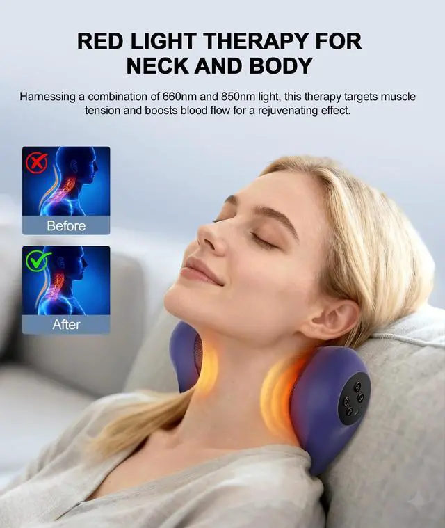 Alt view image 4 of 7 - Neck Massager with Heat, Red Light & Vibration Adjustable, Heated Neck Stretcher with 3 Modes, Rechargeable Cervical Traction Device for Pain Relief & Muscle Relaxation, Gift for Women Men