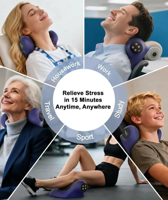 Alt view image 7 of 7 - Neck Massager with Heat, Red Light & Vibration Adjustable, Heated Neck Stretcher with 3 Modes, Rechargeable Cervical Traction Device for Pain Relief & Muscle Relaxation, Gift for Women Men