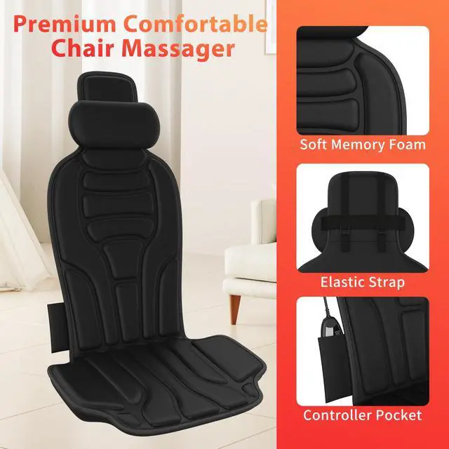Alt view image 5 of 6 - Back Massager with HeatVibration Massage Chair Pad with 5 Massage Modes & Adjustable Heat Levels, Memory Foam Back Massager Cushion for Office Chair, or Home UseMidnight