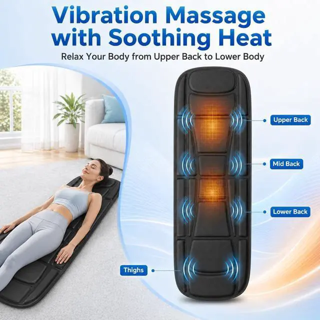 Alt view image 3 of 7 - Full Body Massage Mat with Heat, Vibration Massage Mattress Pad with Lumbar Support Cushion, Foldable Massage Mat for Bed, Sofa & Floor, Relaxation & Comfort
