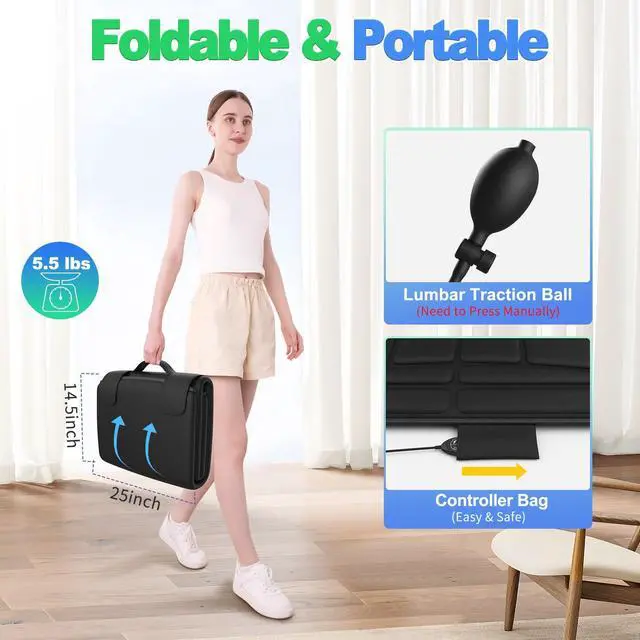 Alt view image 5 of 7 - Full Body Massage Mat with Heat, Vibration Massage Mattress Pad with Lumbar Support Cushion, Foldable Massage Mat for Bed, Sofa & Floor, Relaxation & Comfort