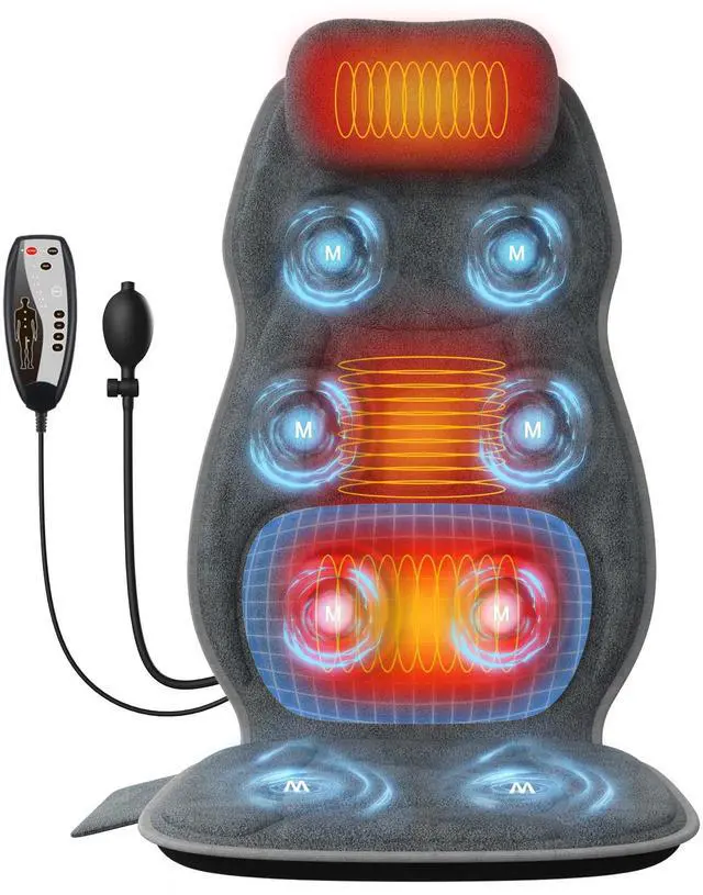 Main image of Back Massager with Heat, Full Body Massage Pad with Pillow Neck Support, Soft Plush Fabric Cover, Chair Massager with 3D Lumbar Truction and 8 Vibration Motors, Home Office Use