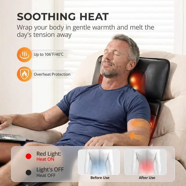 Alt view image 2 of 7 - Shiatsu Full Body Massage Mat with Heat, Detachable Massager Pad, 10 Vibrating Motors, Deep Tissue Pain Relief for Back, Neck & Legs - Relaxation at Home or Office, Fathers Day Dad Gifts