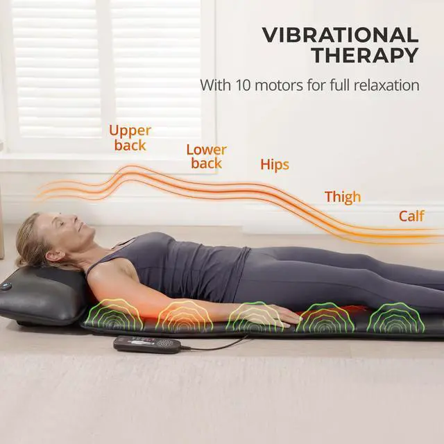 Alt view image 4 of 7 - Shiatsu Full Body Massage Mat with Heat, Detachable Massager Pad, 10 Vibrating Motors, Deep Tissue Pain Relief for Back, Neck & Legs - Relaxation at Home or Office, Fathers Day Dad Gifts