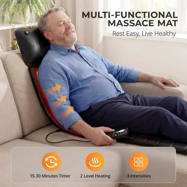 Alt view image 7 of 7 - Shiatsu Full Body Massage Mat with Heat, Detachable Massager Pad, 10 Vibrating Motors, Deep Tissue Pain Relief for Back, Neck & Legs - Relaxation at Home or Office, Fathers Day Dad Gifts