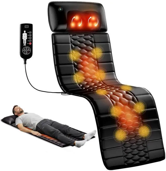Main image of Shiatsu Full Body Massage Mat with Heat, Detachable Massager Pad, 10 Vibrating Motors, Deep Tissue Pain Relief for Back, Neck & Legs - Relaxation at Home or Office, Fathers Day Dad Gifts