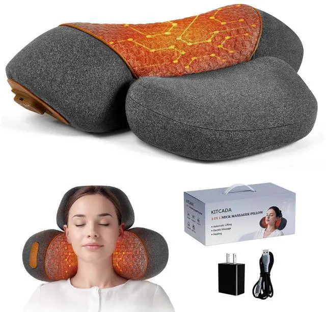 Main image of Upgraded Cordless Heated Neck Massager Pillow for Pain Relief Deep Tissue, 3-in-1 Rechargeable Neck Cervical Traction Device with Heat, Massage, Electric Stretch, Ergonomic Shoulder Relaxer