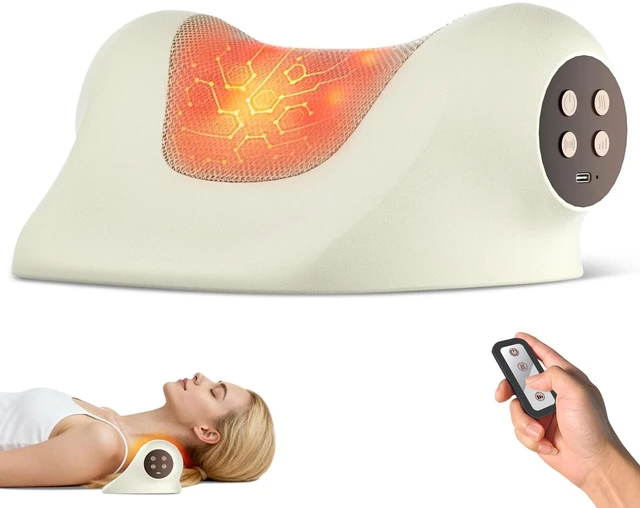Main image of Neck Massager with Heat, Red Light & Vibration Adjustable, Heated Neck Stretcher with 3 Modes, Rechargeable Cervical Traction Device for Pain Relief & Muscle Relaxation, Gift for Women Men